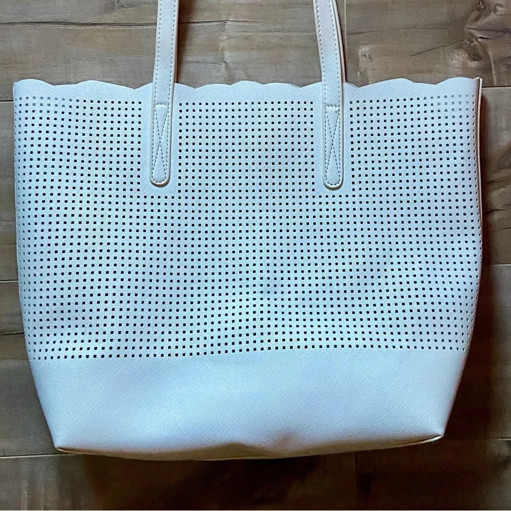 Neiman Marcus White Cut-Out See-Through Design Open Tote in White